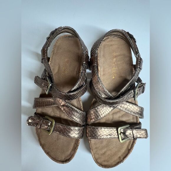 AEROSOLES Brown Metallic Cherie Leather Walking Sandal - Women size 6 - Picture 7 of 8